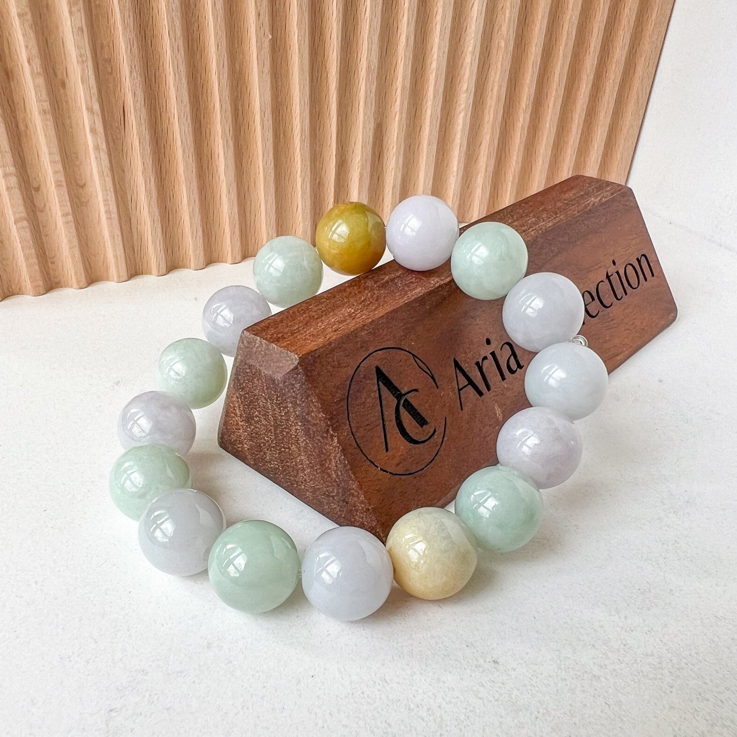 13.5 mm Jadeite Jade Light Lavender Purple and Green Yellow Bracelet, YGR-0223-1705612732