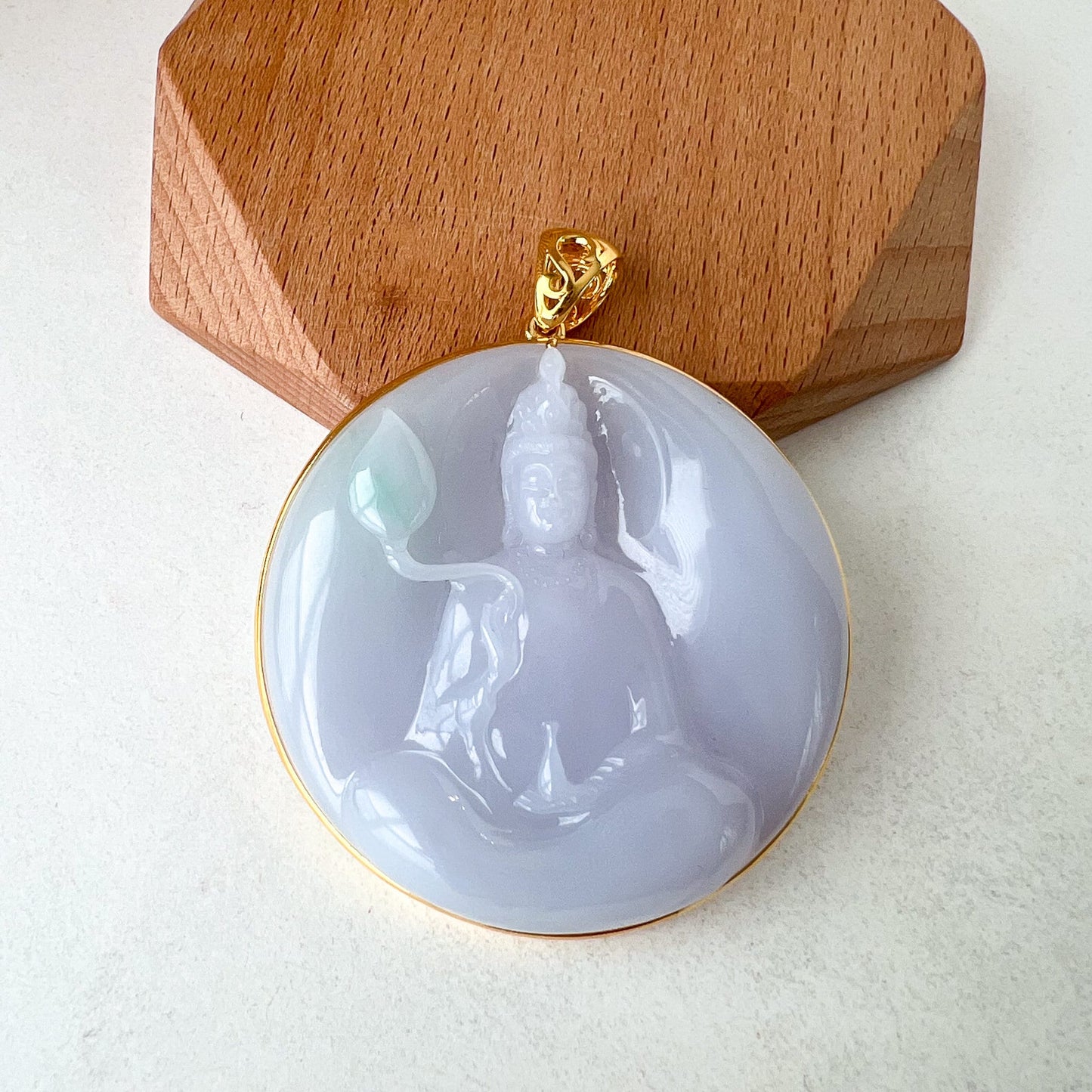 Bodhisattva's Blessing Pendant, Guan Yin Lavender Jade Pendant with 18K Gold, 观音, Lady Buddha, YGR-0223-1705692652