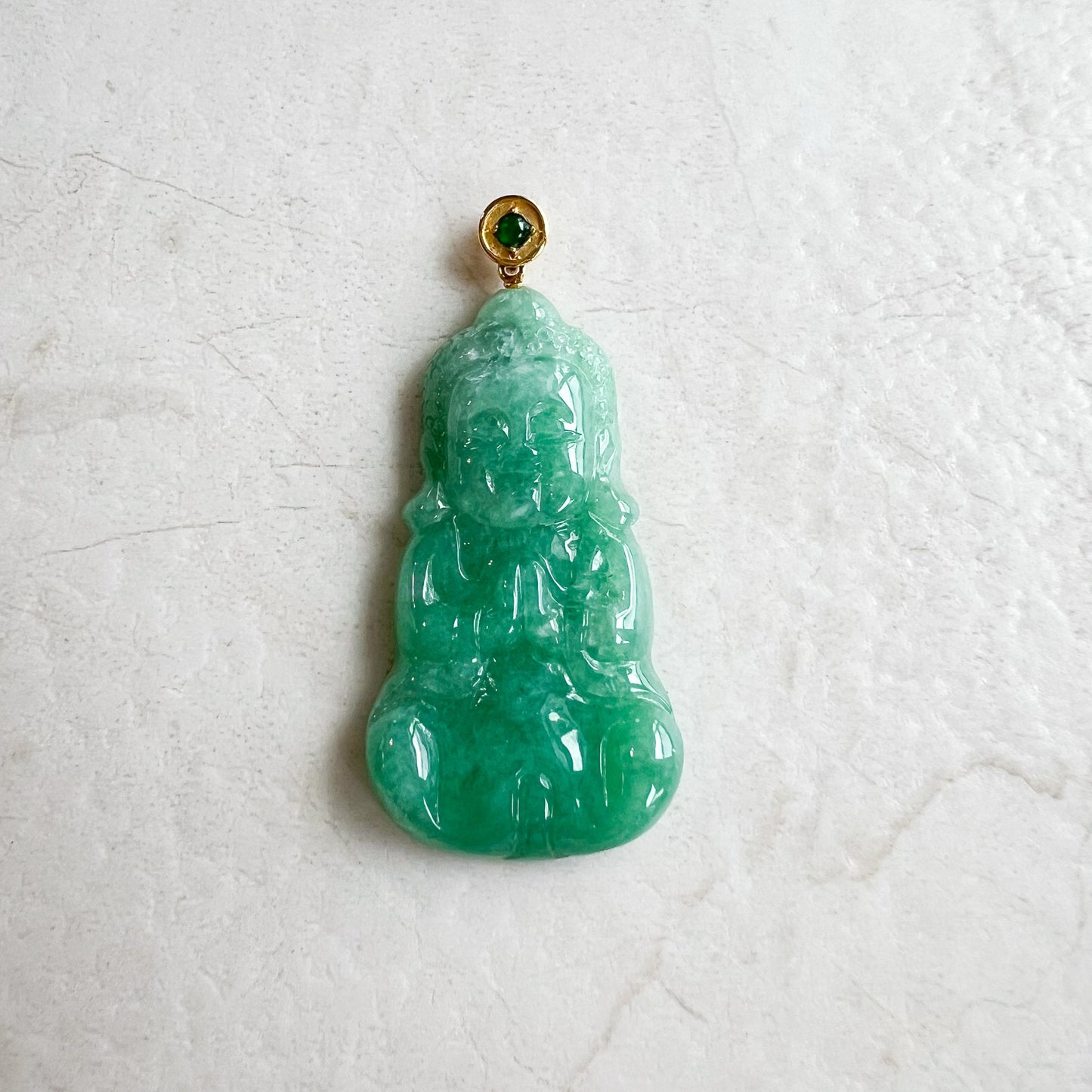 Green Baby Buddha with 18K Gold Bail, Jadeite Jade Carved Pendant, SHWQ-1123-1706502170