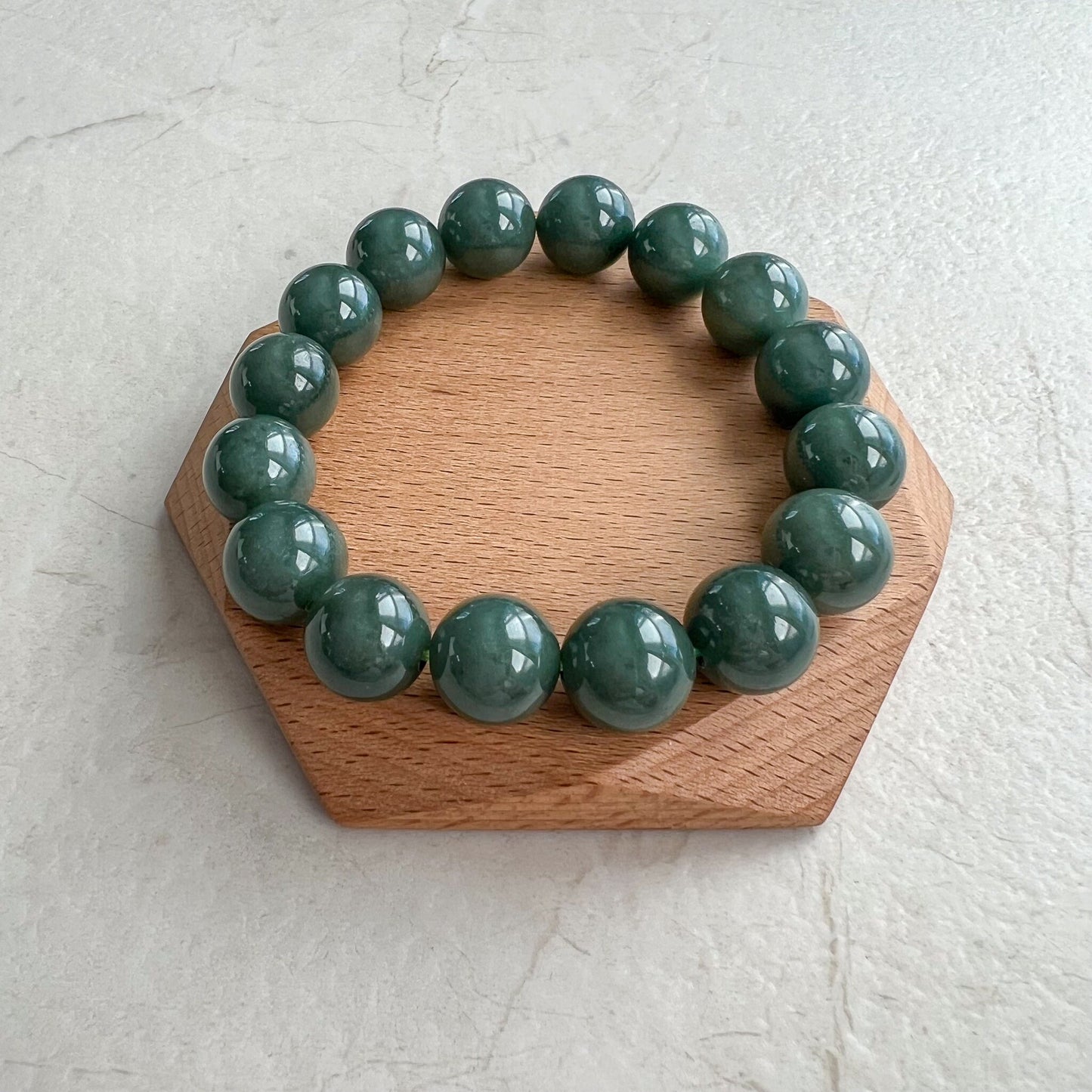 13.5 mm Green Natural Jadeite Jade Round Beaded Bracelet, FCLL-0822-1706723474