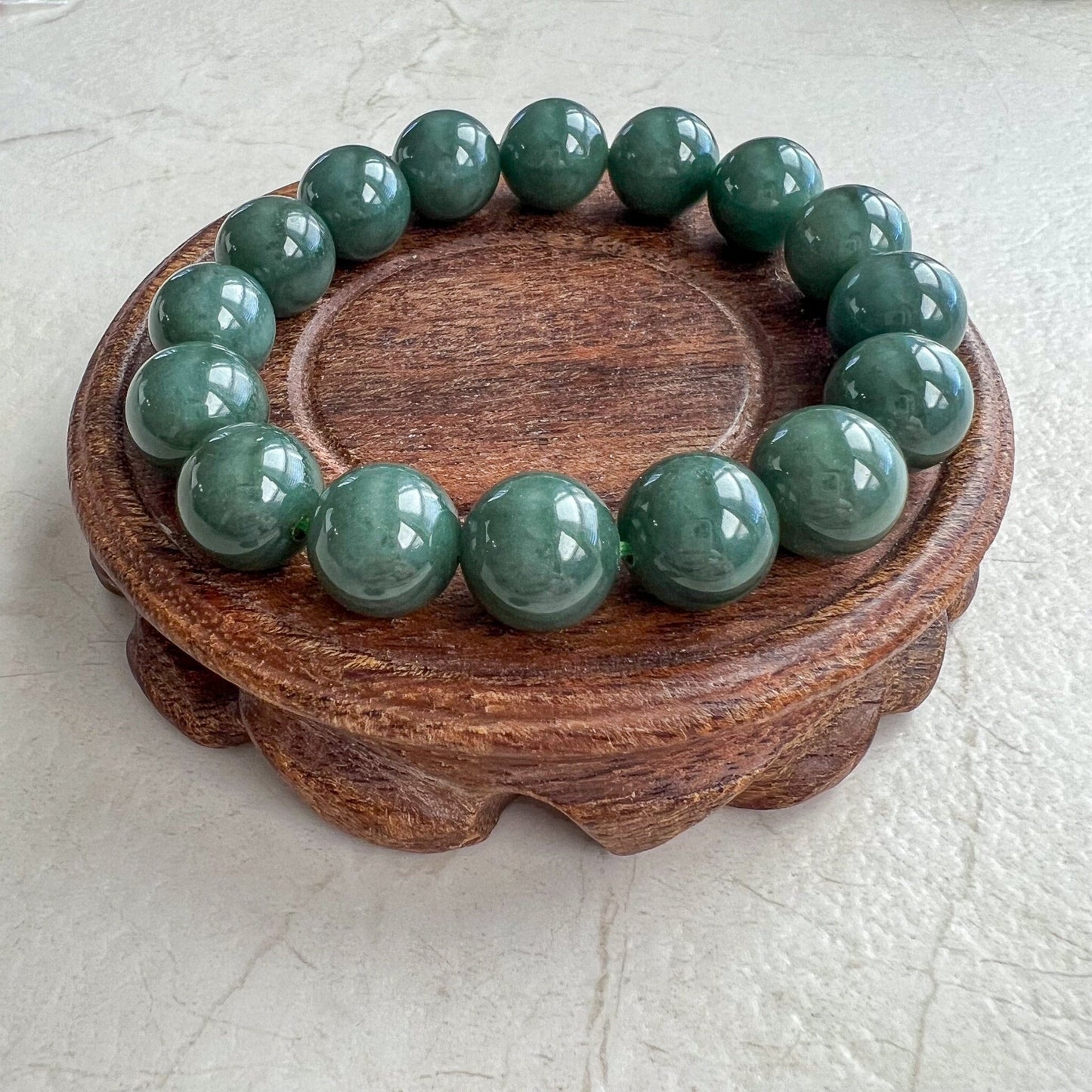 13.5 mm Green Natural Jadeite Jade Round Beaded Bracelet, FCLL-0822-1706723474