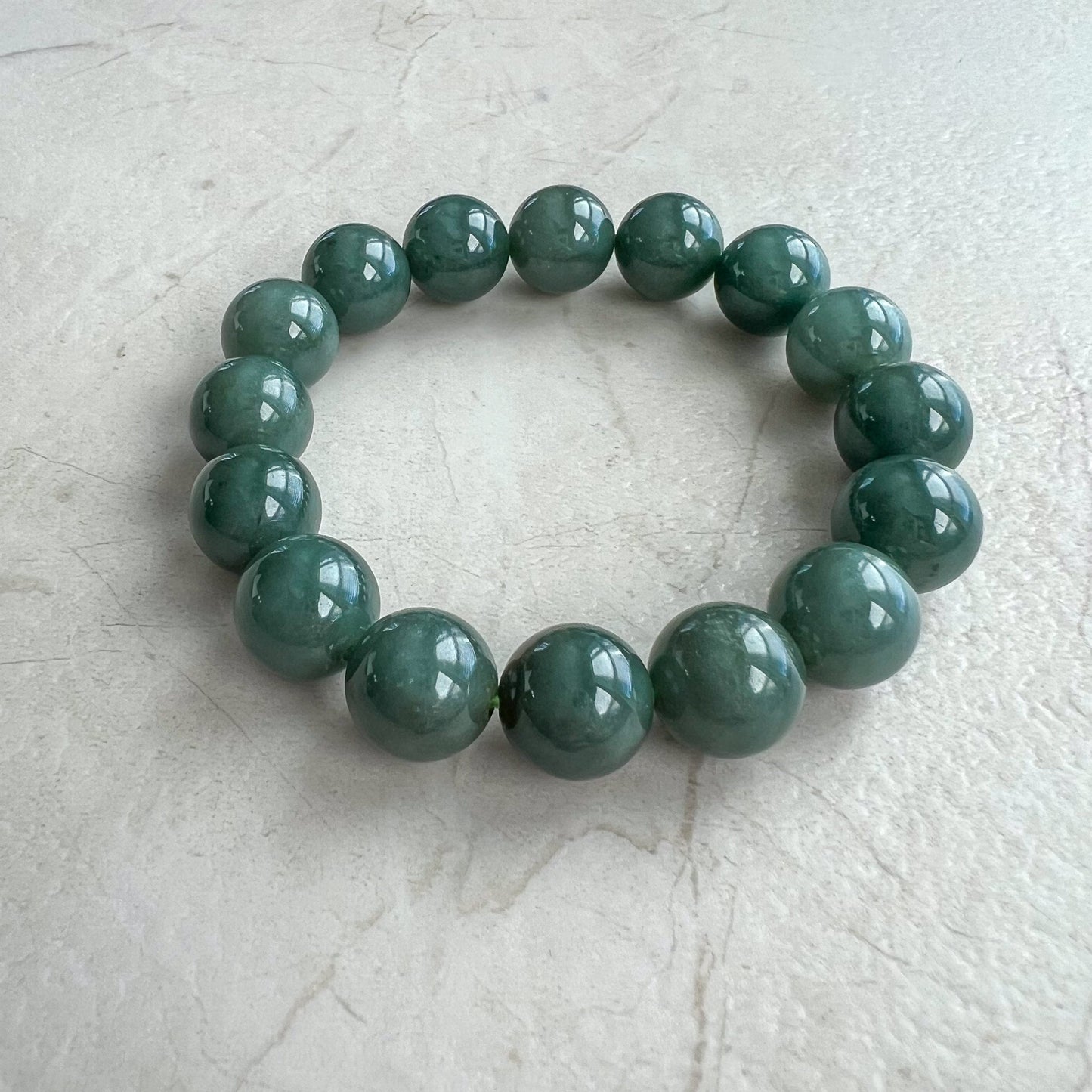 13.5 mm Green Natural Jadeite Jade Round Beaded Bracelet, FCLL-0822-1706723814