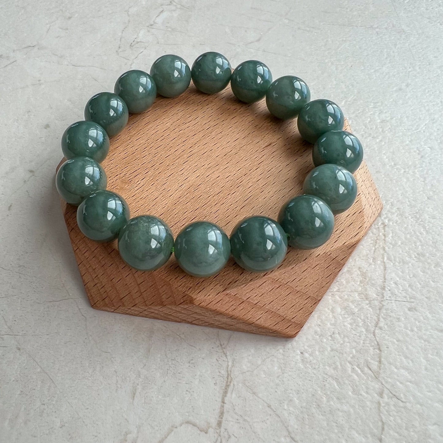13.5 mm Green Natural Jadeite Jade Round Beaded Bracelet, FCLL-0822-1706723814