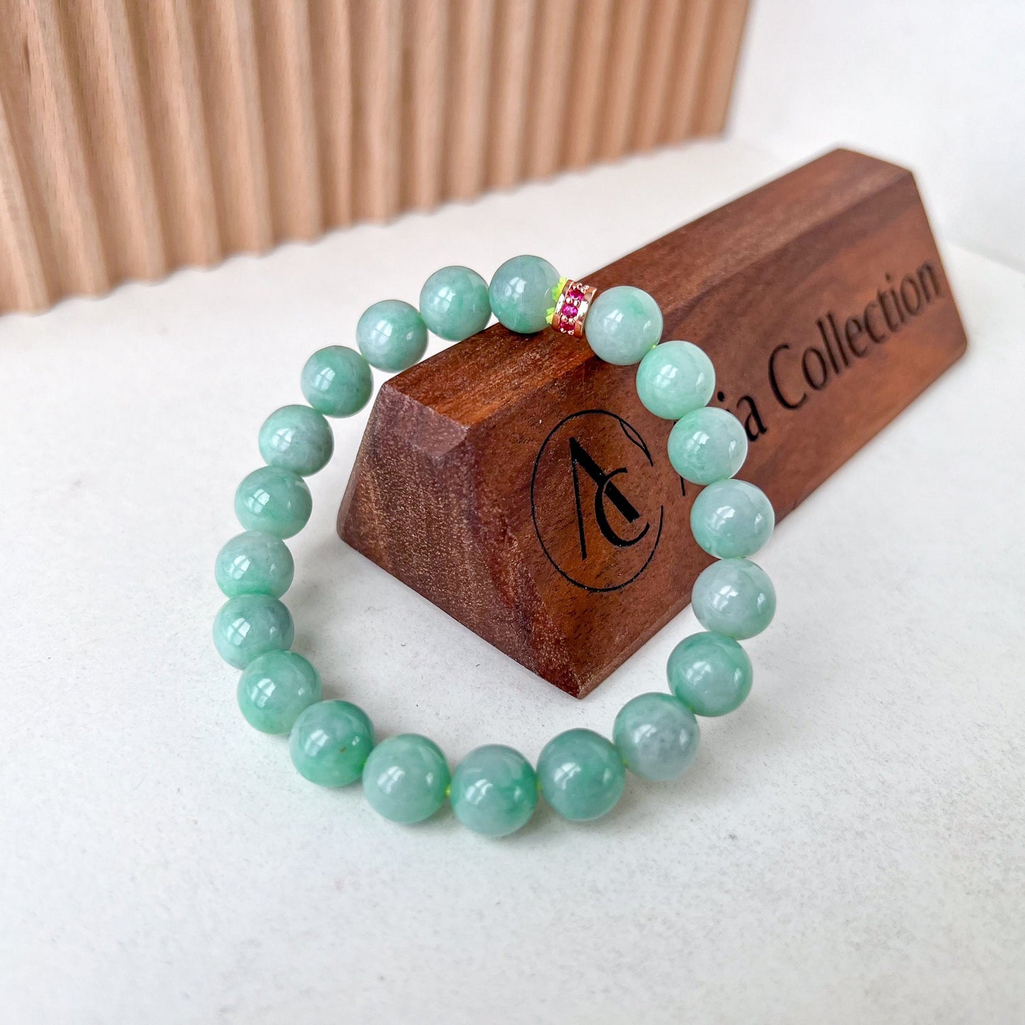 9.0 mm Green Natural Jadeite Jade Beaded Bracelet, CSW-0723-1705422002