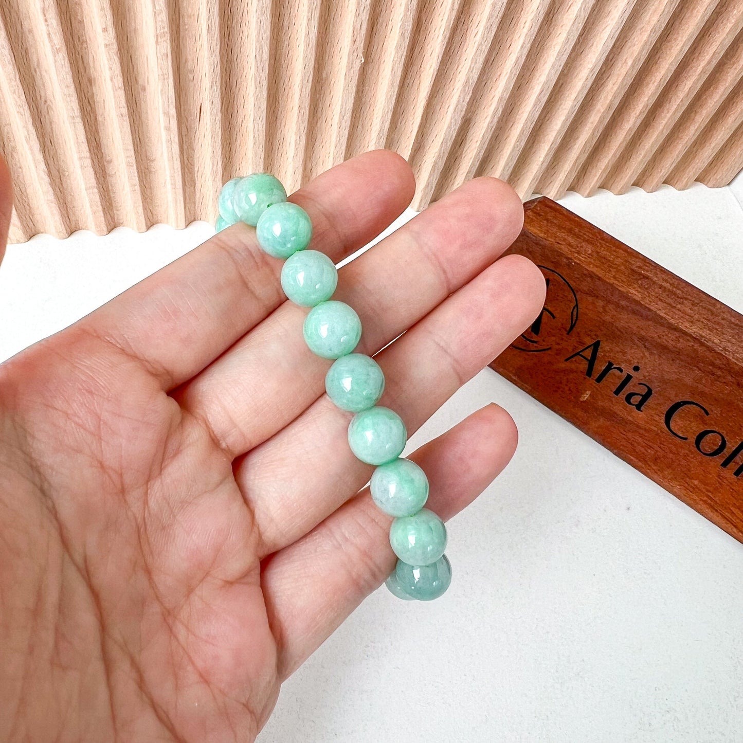 9.0 mm Green Natural Jadeite Jade Beaded Bracelet, CSW-0723-1705422002