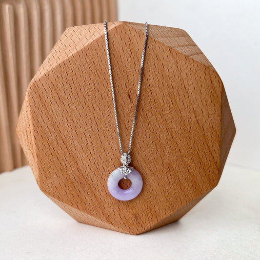 Majestic Purple Halo Pendant, Small Jadeite Jade Donut Pendant, 18k White Gold and Diamonds, SHWQ-1123-1706850759