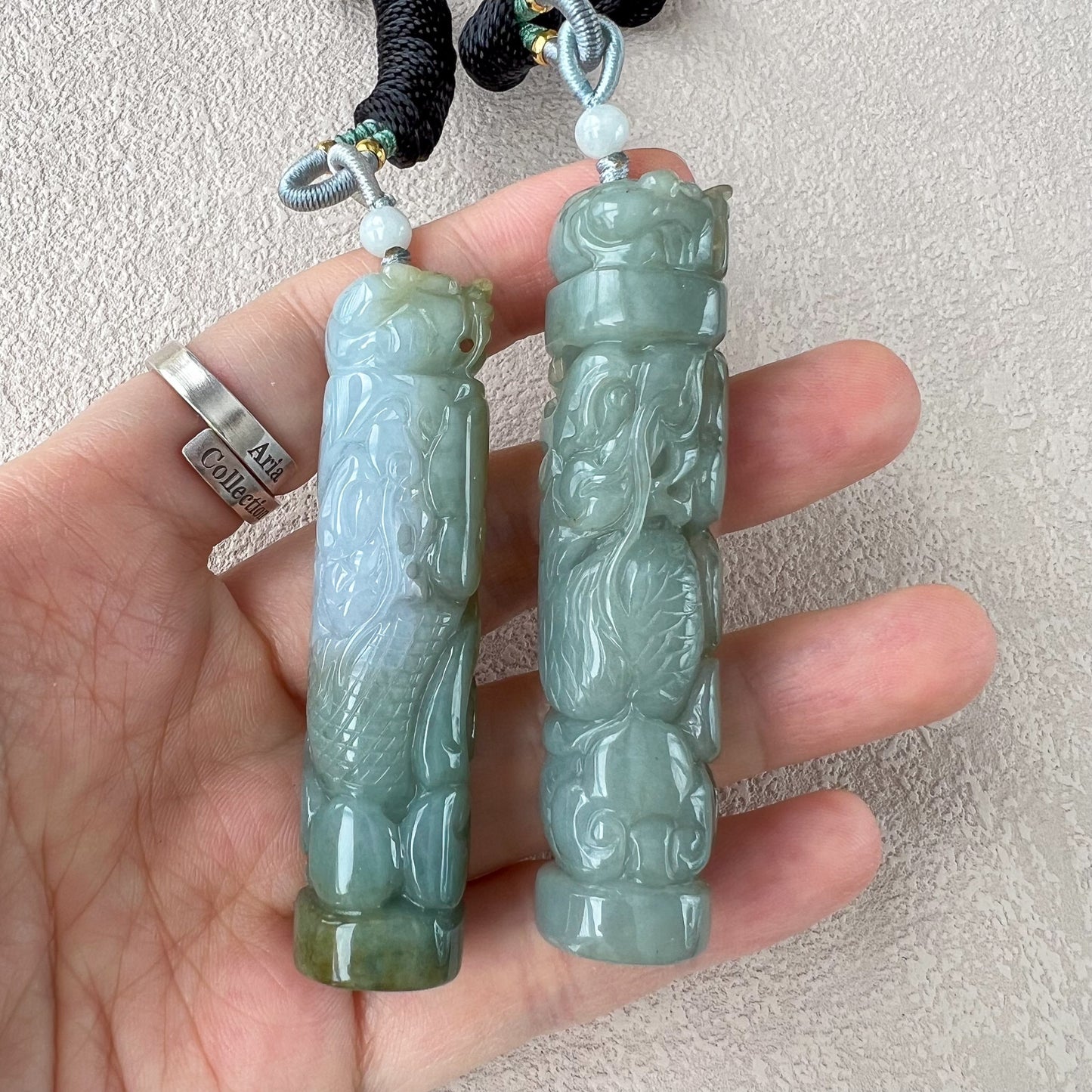 Green Jadeite Jade Dragon Pillar Column Chinese Zodiac Hand Carved Pendant Necklace, YS-1122-1706899490