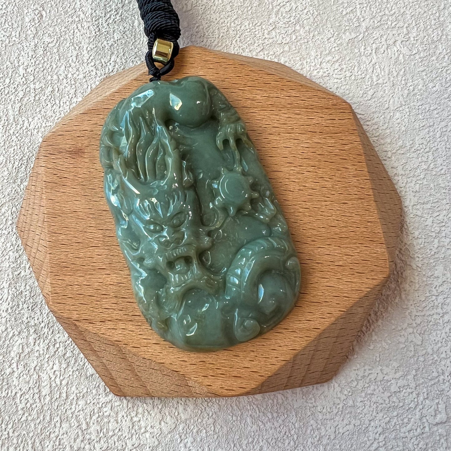 Large Green Jadeite Jade Dragon Chinese Zodiac Hand Carved Pendant Necklace, YJ-0722-0004925