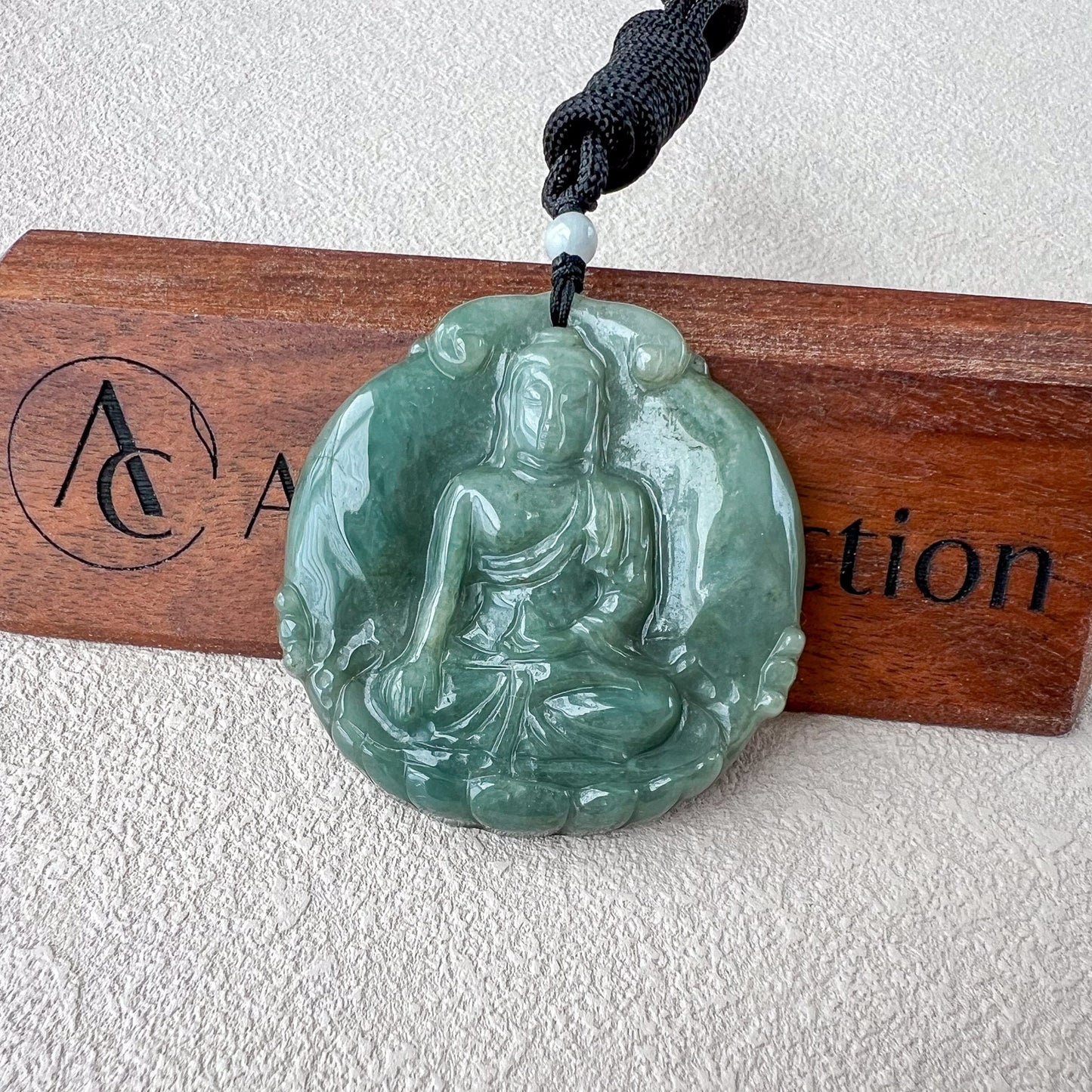 Jadeite Jade Amitabha Buddha Amita Amida Green Carved Pendant Necklace, YJ-0322-0337531