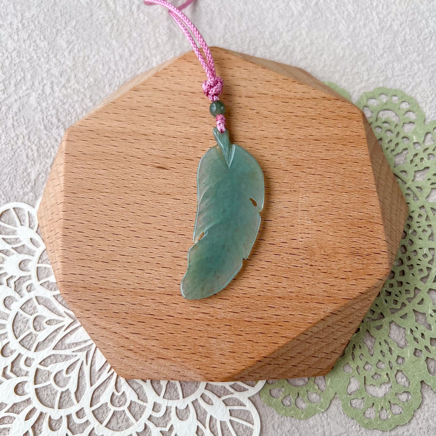 Hand Carved Jade Feather, Artisan Green Jadeite Jade Pendant, WMC-0923-1707681917