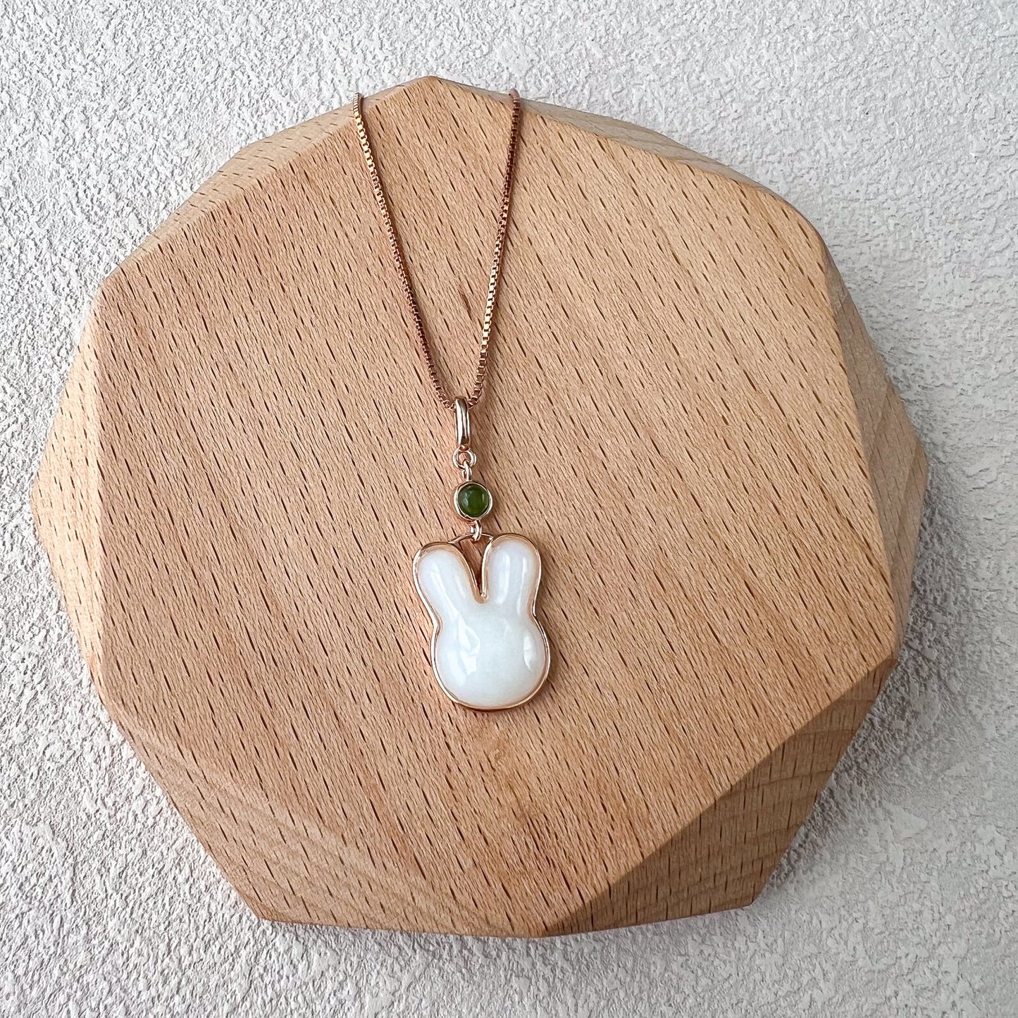 Nephrite Jade Rabbit Pendant with Rose Gold Plated Sterling Silver, YS-0622-1707686077