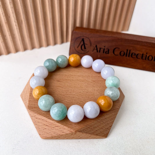 13.5 mm Jadeite Jade Light Lavender Purple and Green Yellow Bracelet, LZG-0822-3335705