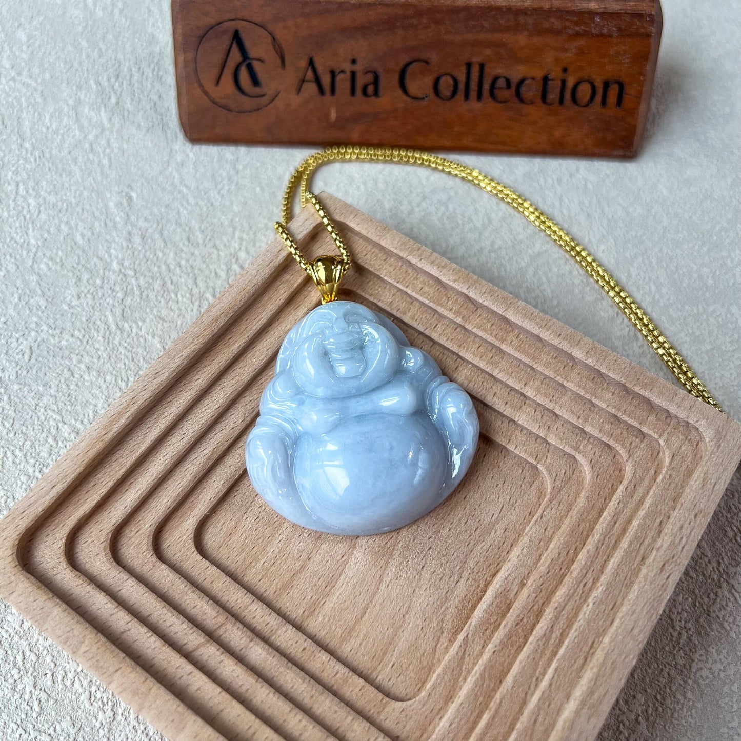 Purple Lavender Jadeite Jade Large Buddha Carved Pendant with 18k Solid Gold Bail, YGR-0823-1706498799