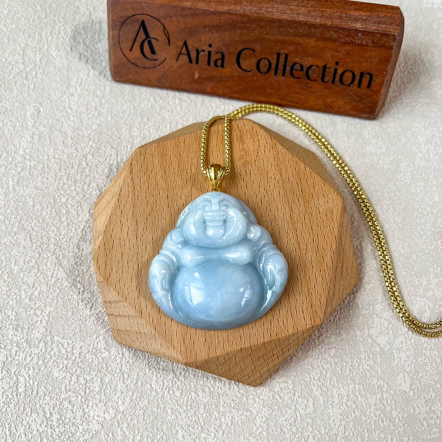 Purple Lavender Jadeite Jade Large Buddha Carved Pendant with 18k Solid Gold Bail, YGR-0823-1706499519