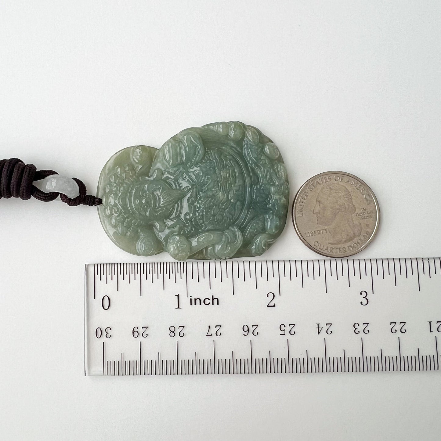 Green Jadeite Jade Fortune God, Caishen, God of Wealth, 财神, Carved Pendant Necklace, BGC-0323-0030167