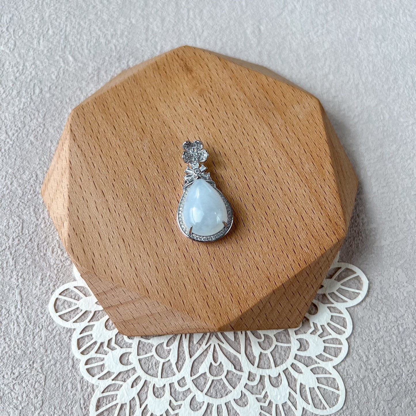 Lunar Frost Droplet Pendant, White Ice Jadeite Jade Sterling Silver Pendant Necklace, YS-0722-1708212552