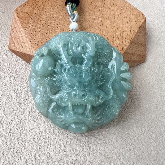 Green Jadeite Jade Dragon Chinese Zodiac Hand Carved Pendant Necklace, YGR-0823-1708359878