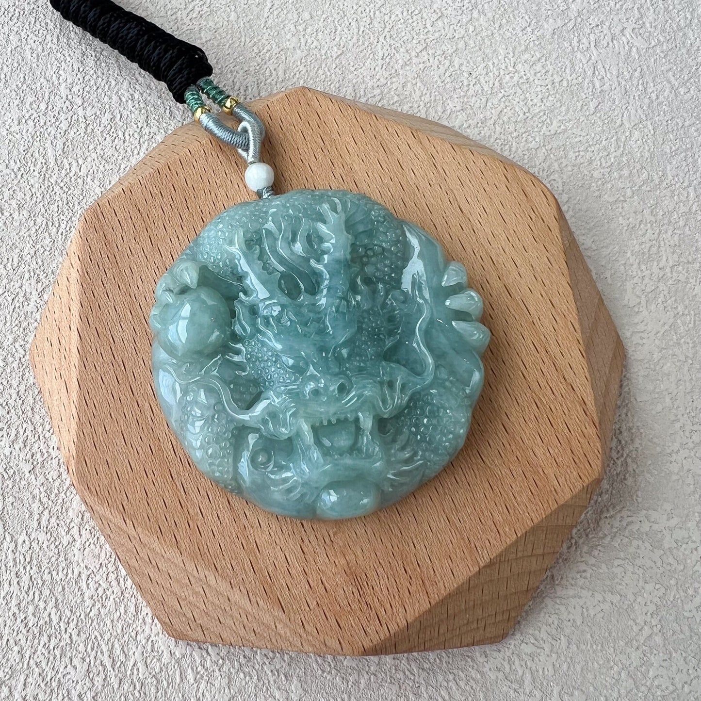 Green Jadeite Jade Dragon Chinese Zodiac Hand Carved Pendant Necklace, YGR-0823-1708359878