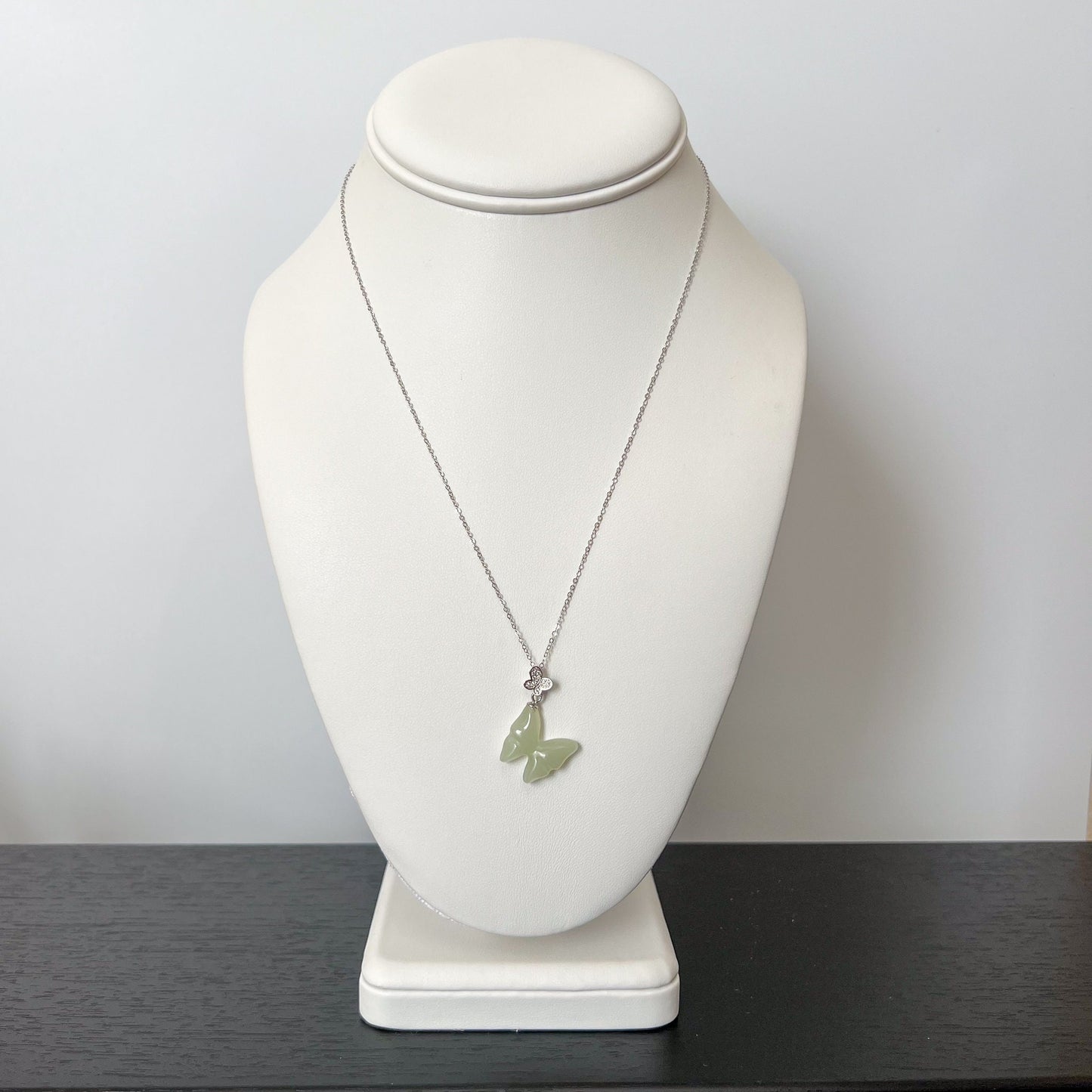 Silver Winged Jade Butterfly Pendant, Nephrite Jade Butterfly Pendant with Sterling Silver, HST-0722-1708366311