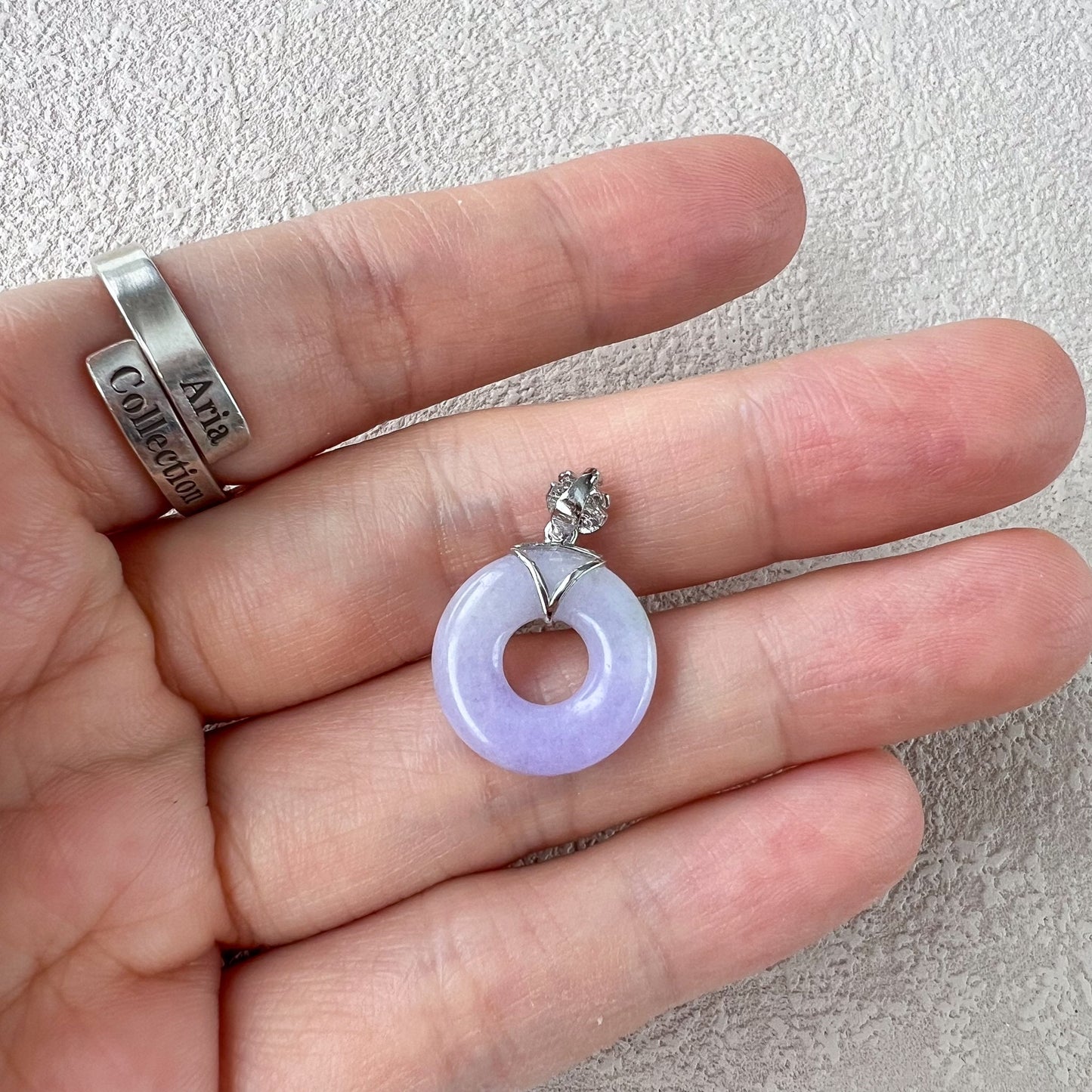 Majestic Purple Halo Pendant, Small Jadeite Jade Donut Pendant, 18k White Gold and Diamonds, SHWQ-1123-1706850759