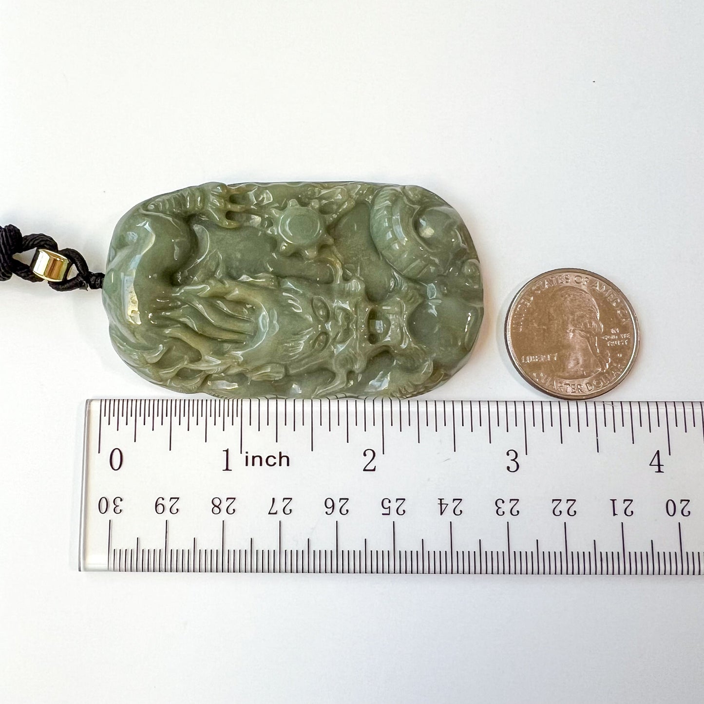 Large Green Jadeite Jade Dragon Chinese Zodiac Hand Carved Pendant Necklace, YJ-0722-0004925