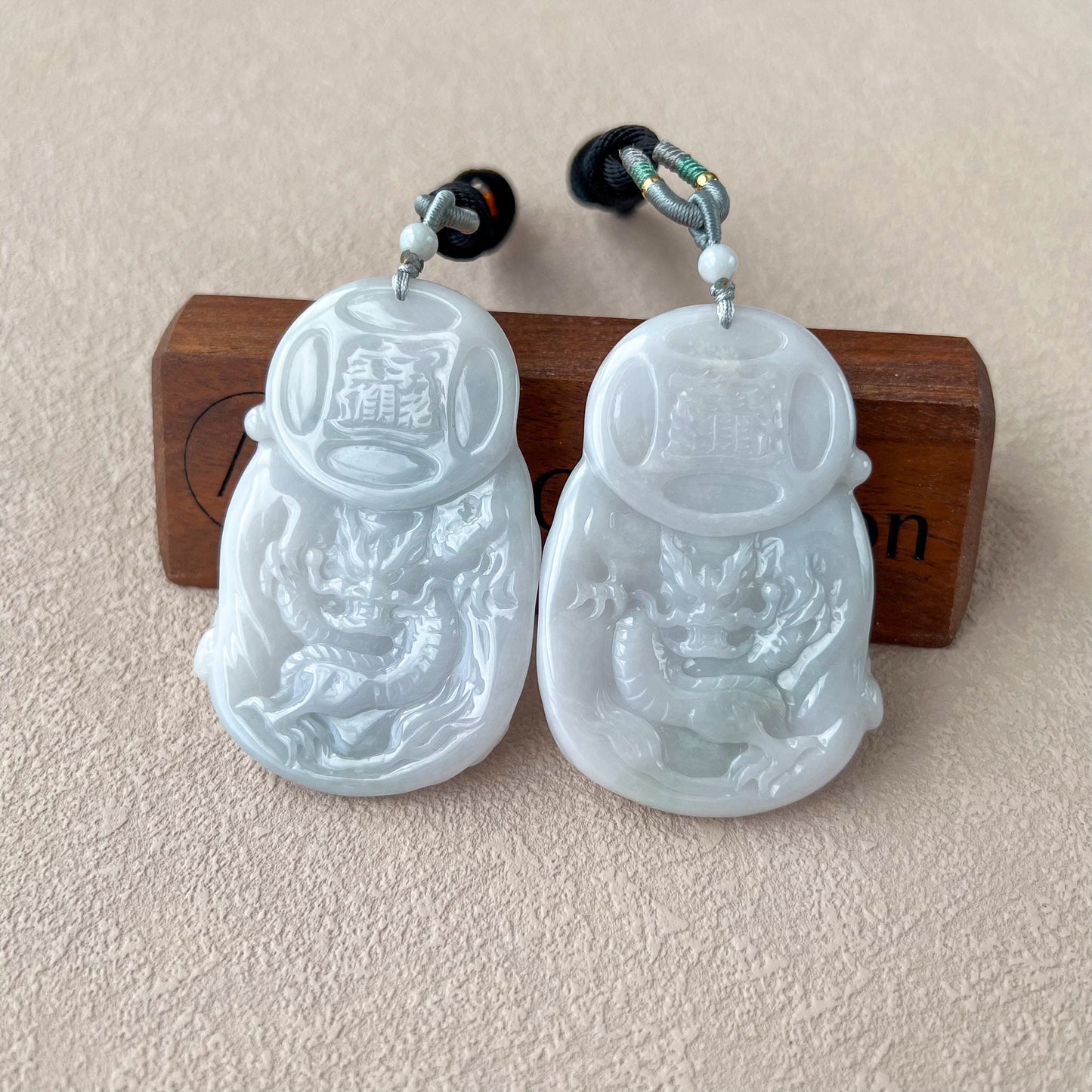 White Jadeite Jade Fortune God, Caishen, God of Wealth, 财神, 招财进宝, Dual Side Hand Carved Pendant Necklace, YGR-0323-1707071907