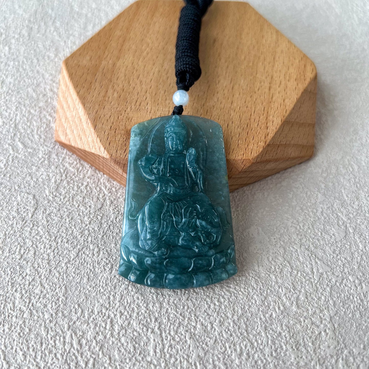 Jadeite Jade Samantabhadra Buddha with Elephant bodhisattva Pu Xian, Phổ Hiền Bồ Tát,Hand Carved Pendant Necklace, SC-0223-0027872