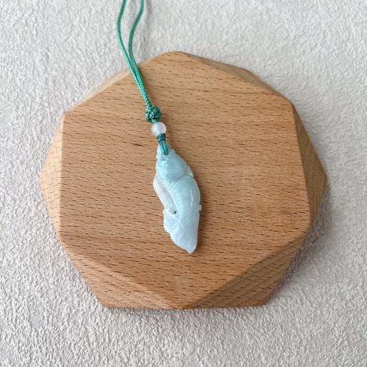 Jadeite Jade Fish Necklace, Hand Carved Pendant Necklace, RLXE-0422-0208989