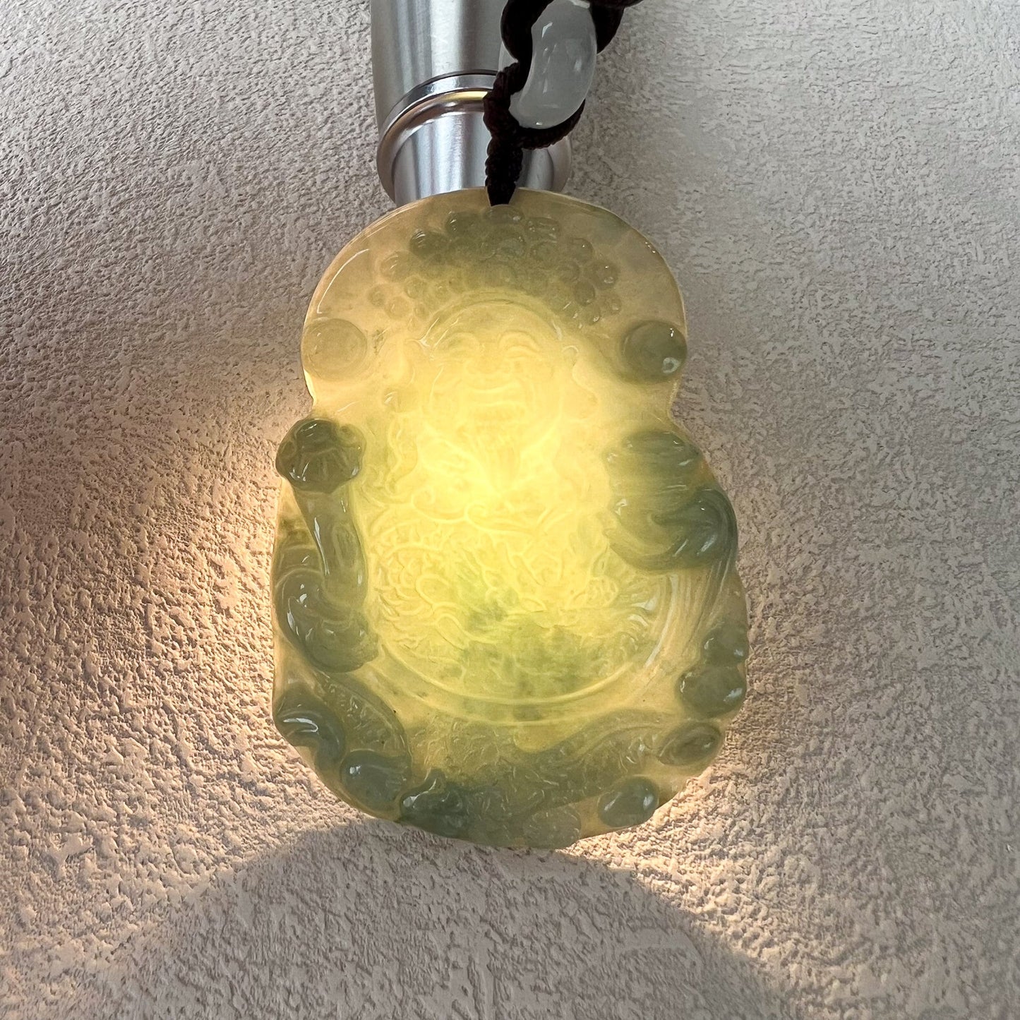 Green Jadeite Jade Fortune God, Caishen, God of Wealth, 财神, Carved Pendant Necklace, BGC-0323-0030167