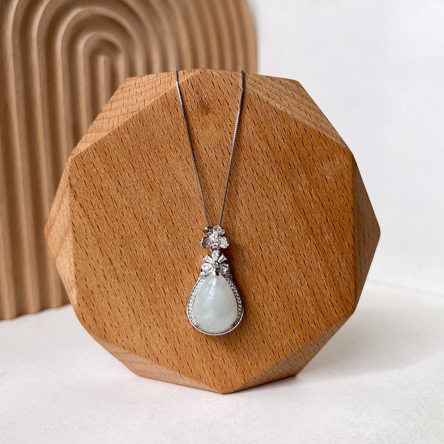 Lunar Frost Droplet Pendant, White Ice Jadeite Jade Sterling Silver Pendant Necklace, YS-0722-1708212552