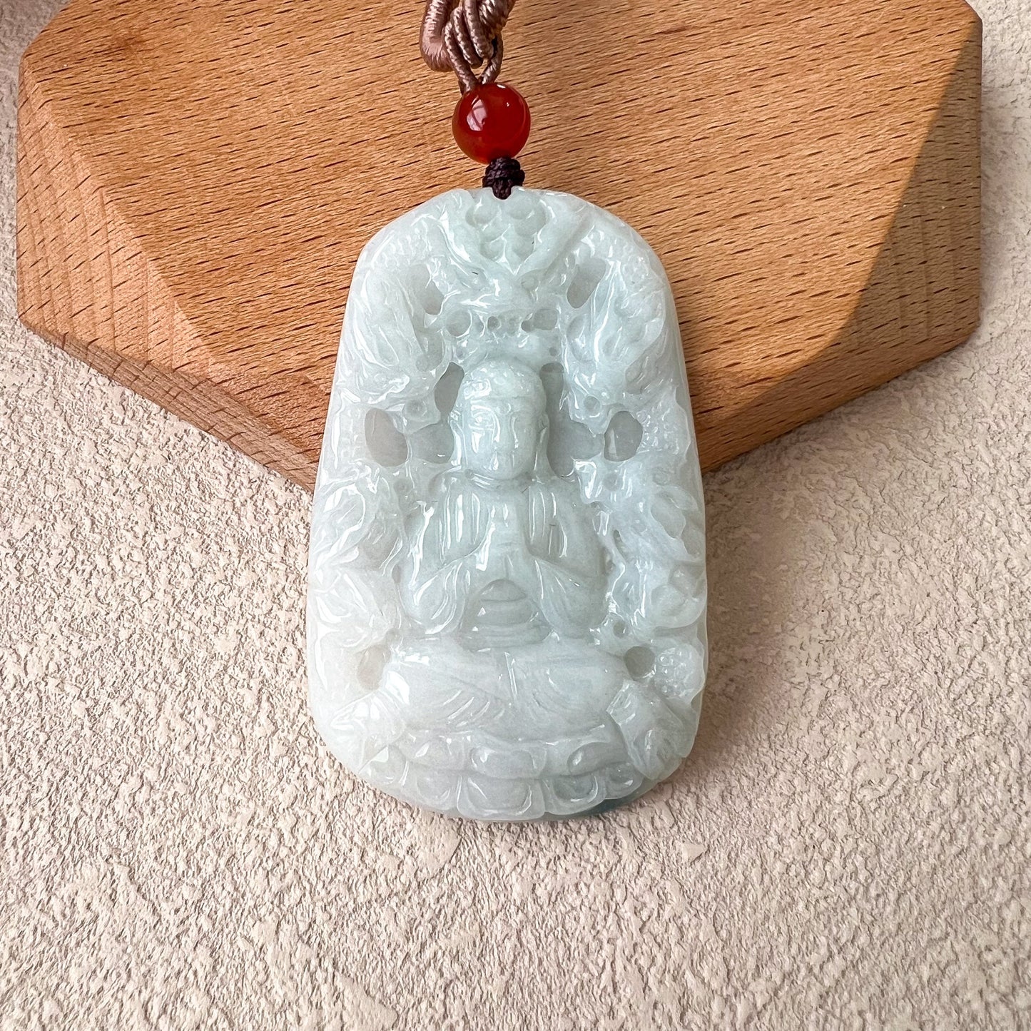 White Jadeite Jade Buddha Protected by 9 Dragons Carved Pendant, BCG-0323-0030154