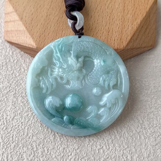 Jadeite Jade Dragon Pendant Necklace, Chinese Zodiac, Green Jade, BGC-0323-0030082