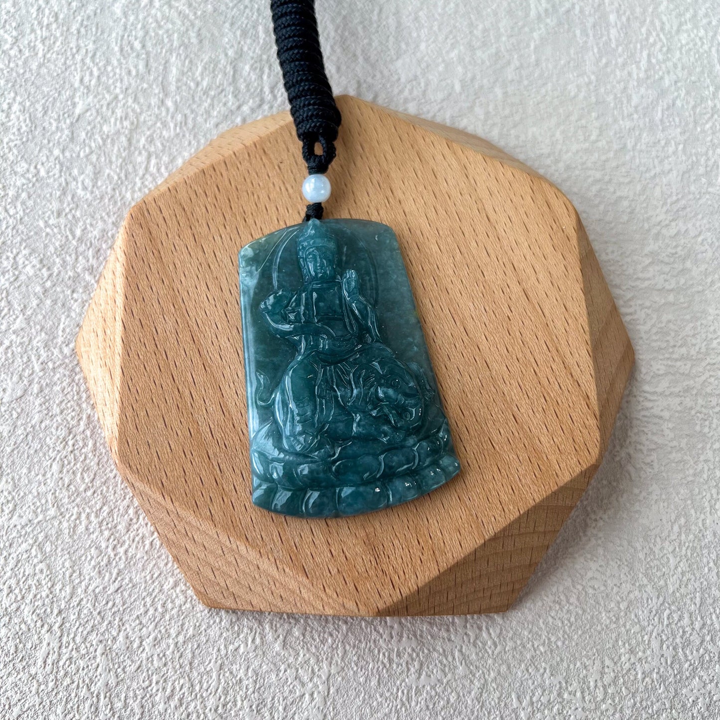 Jadeite Jade Samantabhadra Buddha with Elephant bodhisattva Pu Xian, Phổ Hiền Bồ Tát,Hand Carved Pendant Necklace, SC-0223-0027872